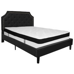 Queen Size Arched Tufted Upholstered Platform Bed in Black Fabric with Memory Foam Mattress