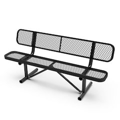 6' Commercial Grade Expanded Metal Bench with Backrest for up to 3 Adults, Black