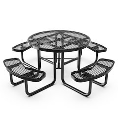 46" Round Outdoor Picnic Table, Commercial Heavy Gauge Expanded Metal Mesh Seats