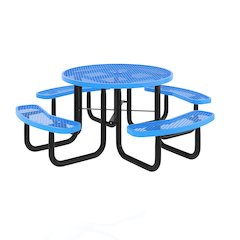 46" Round Outdoor Picnic Table with Heavy Gauge Expanded Metal Mesh Seats, Blue