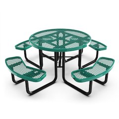 46" Round Outdoor Picnic Table with Green Expanded Metal Mesh Top and Seats