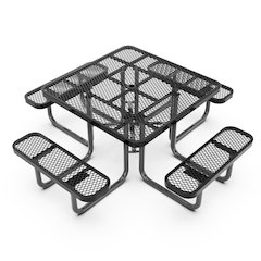 46" Square Outdoor Picnic Table with Expanded Metal Mesh Top and Seats, Black