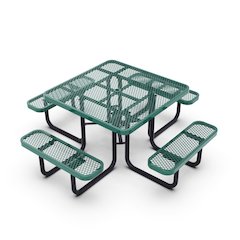 46" Square Outdoor Picnic Table with Green Expanded Metal Mesh Top and Seats