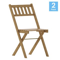 Folding Acacia Wood Patio Bistro Chairs, Set of 2