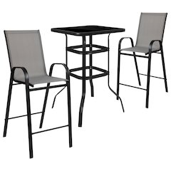 Dining Set - 2-Person Bistro Set - Brazos Glass Bar Table with Gray Patio Stools