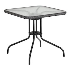 28'' Square Tempered Glass Metal Table with Gray Rattan Edging