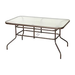 31.5" x 55" Bronze Rectangular Tempered Glass Metal Table with Umbrella Hole