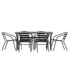 Commercial Grade Outdoor Patio Dining Set With Table and Six Chairs, Black
