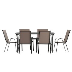 7 Piece Patio Dining Set with Patio Table and 6 Chairs, Brown