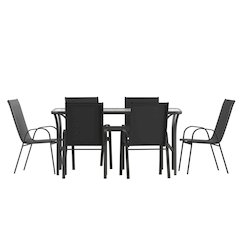 7 Piece Patio Dining Set with Patio Table and 6 Chairs, Black