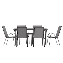 7 Piece Patio Dining Set with Patio Table and 6 Chairs, Gray