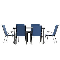 7 Piece Patio Dining Set with Patio Table and 6 Chairs, Navy