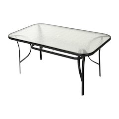 Rectangular Glass Patio Table With Seating for 6, Clear Top/Black Frame