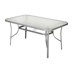 Rectangular Glass Patio Table With Seating for 6, Clear Top/Silver Frame
