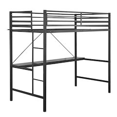 Twin Size Metal Loft Bed Frame with Built-In Desk