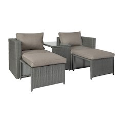 Modular Loveseat Sofa Set with Table and Ottomans, Gray Cushions and Gray Rattan