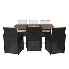 7 Piece Set, Space Saving Black Wicker Modular Chairs