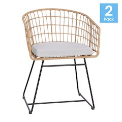 Set of 2 Patio Boho Club Chairs, Light Gray Cushions and Sled Base
