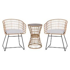 3-Piece Natural Patio Bistro Set, Rope Chairs, Light Gray Seat Cushions