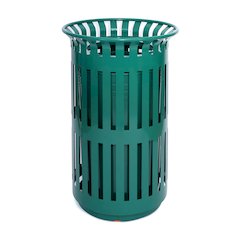 Green Outdoor Round Slatted Steel 37 Gallon Trash Can, Removable Inner Bin