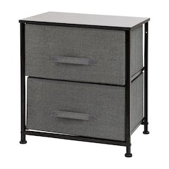 2 Drawer Wood Top Black Nightstand Storage Organizer