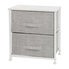 2 Drawer Wood Top White Nightstand Storage Organizer