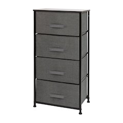 4 Drawer Wood Top BlackFrame Vertical Storage Dresser with Dark Gray Drawers