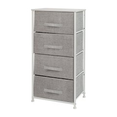 4 Drawer Wood Top WhiteFrame Vertical Storage Dresser with Light Gray Drawers