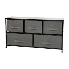 5 Drawer Wood Top BlackFrame Vertical Storage Dresser with Dark Gray Drawers
