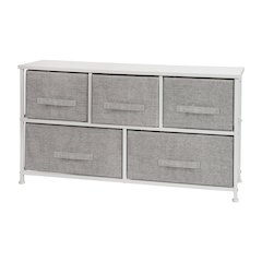 5 Drawer Wood Top WhiteFrame Vertical Storage Dresser with Light Gray Drawers