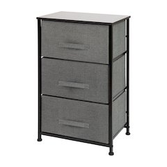 3 Drawer Wood Top BlackFrame Vertical Storage Dresser with Dark Gray Drawers