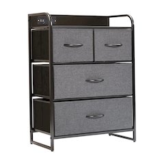 4 Drawer Nightstand with Charging Station, 2 USB Ports, Black Metal Frame