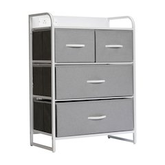 4 Drawer Nightstand with Charging Station, 2 USB Ports, White Metal Frame