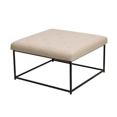 30" Square LeatherSoft Tufted Ottoman, Metal Frame,Beige LeatherSoft/Black Frame