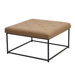30" Square LeatherSoft Tufted Ottoman, Metal Frame, Light Brown LeatherSoft