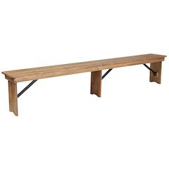 8' x 12" Antique Rustic Solid Pine Folding Farm Bench with 3 Legs