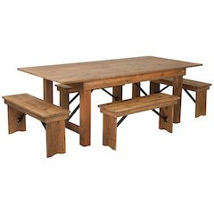 7' x 40'' Antique Rustic Folding Farm Table and Four Bench Set