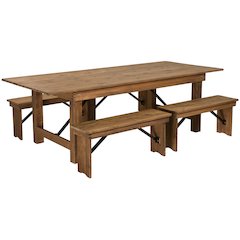 8' x 40'' Antique Rustic Folding Farm Table and Four 40.25"L Bench Set