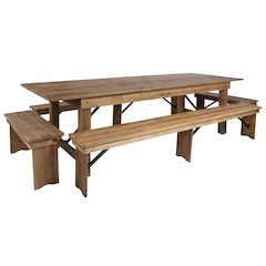 9' x 40" Antique Rustic Folding Farm Table and Four Bench Set