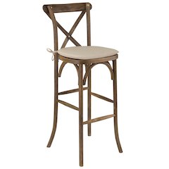 Dark Antique Wood Cross Back Barstool with Cushion