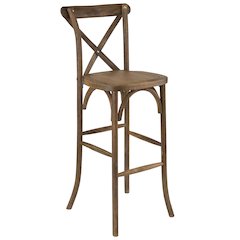 Dark Antique Wood Cross Back Barstool