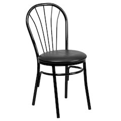 Fan Back Metal Chair - Black Vinyl Seat