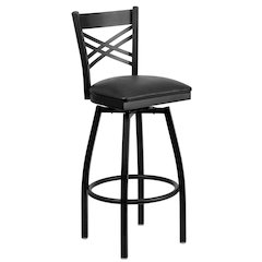 Black ''X'' Back Swivel Metal Barstool - Black Vinyl Seat