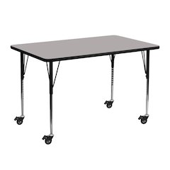 Mobile 24''W x 48''L Rectangular Grey HP Laminate Activity Table - Standard Height Adjustable Legs