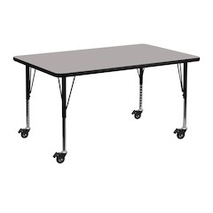 Mobile 24''W x 48''L Rectangular Grey HP Laminate Activity Table - Height Adjustable Short Legs