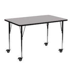 Mobile 24''W x 48''L Rectangular Grey Thermal Laminate Activity Table - Standard Height Adjustable Legs