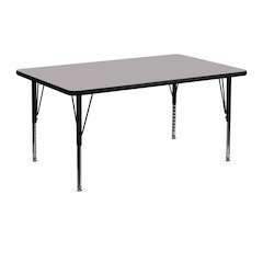 24''W x 48''L Rectangular Grey Thermal Laminate Activity Table - Height Adjustable Short Legs