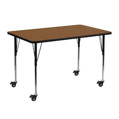 Mobile 24''W x 48''L Oak HP Activity Table - Standard Height Adjustable Legs