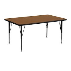 24''W x 48''L Rectangular Oak HP Laminate Activity Table - Height Adjustable Short Legs
