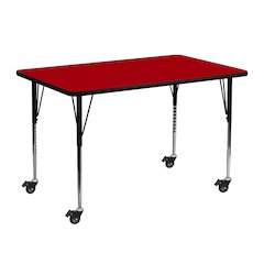 Mobile 24''W x 48''L Rectangular Red Thermal Laminate Activity Table - Standard Height Adjustable Legs